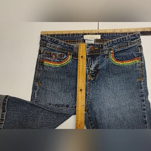 Vintage Girls Jordache Capris Sz 12 Denim Embroidery Knee Highs Stretch - Picture 7 of 12